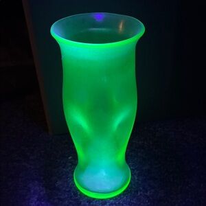 Loetz Uranium Bohemian Art Glass Antique Kralic Large 10 Inches Dimpled Vase EUC